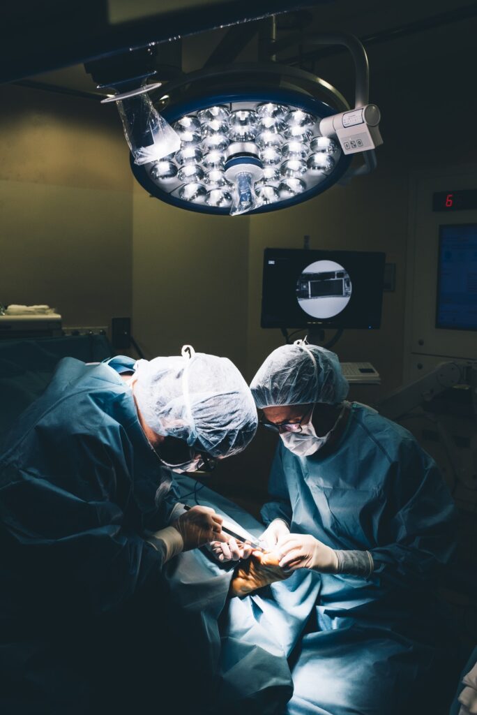Surgeons during a foot surgery
